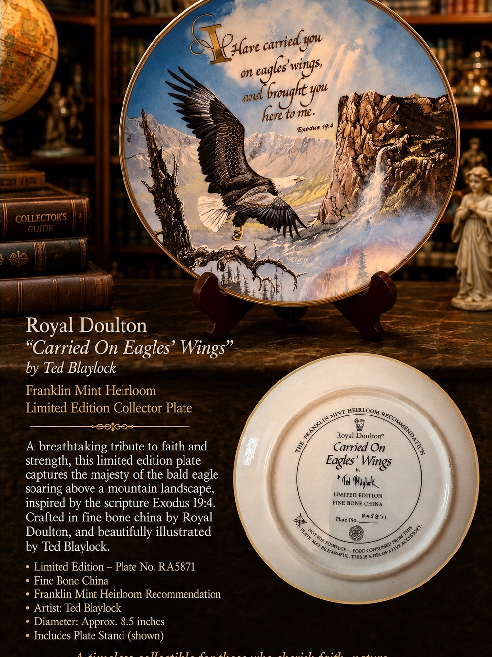 Royal Doulton Blue and Gold 'Carried On Eagles' Wings' Collector Plate